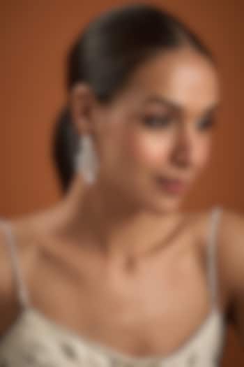 White Finish Zircon Dangler Earrings In Sterling Silver by Diosa Paris Jewellery at Pernia's Pop Up Shop