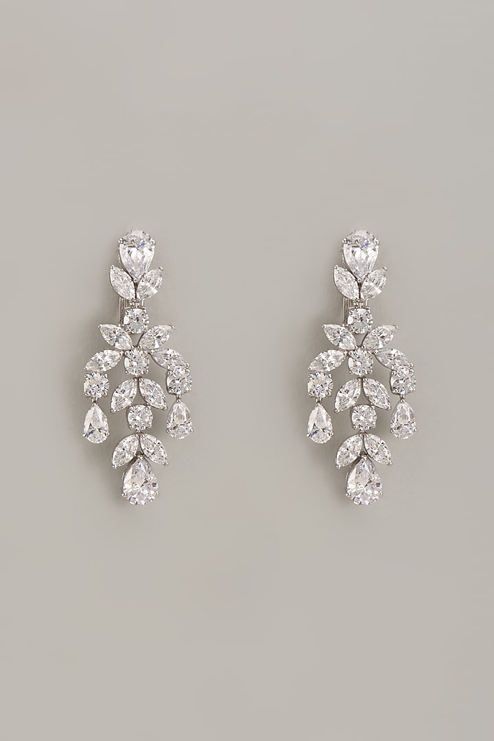 White Finish Zircon Dangler Earrings In Sterling Silver by Diosa Paris Jewellery at Pernia's Pop Up Shop