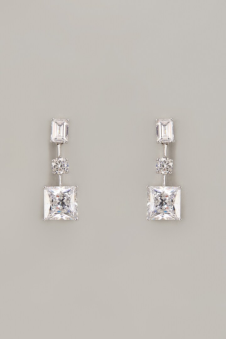 White Finish Zircon Dangler Earrings In Sterling Silver by Diosa Paris Jewellery at Pernia's Pop Up Shop