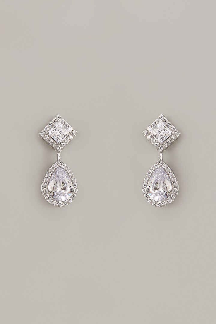 White Finish Zircon Dangler Earrings In Sterling Silver by Diosa Paris Jewellery at Pernia's Pop Up Shop