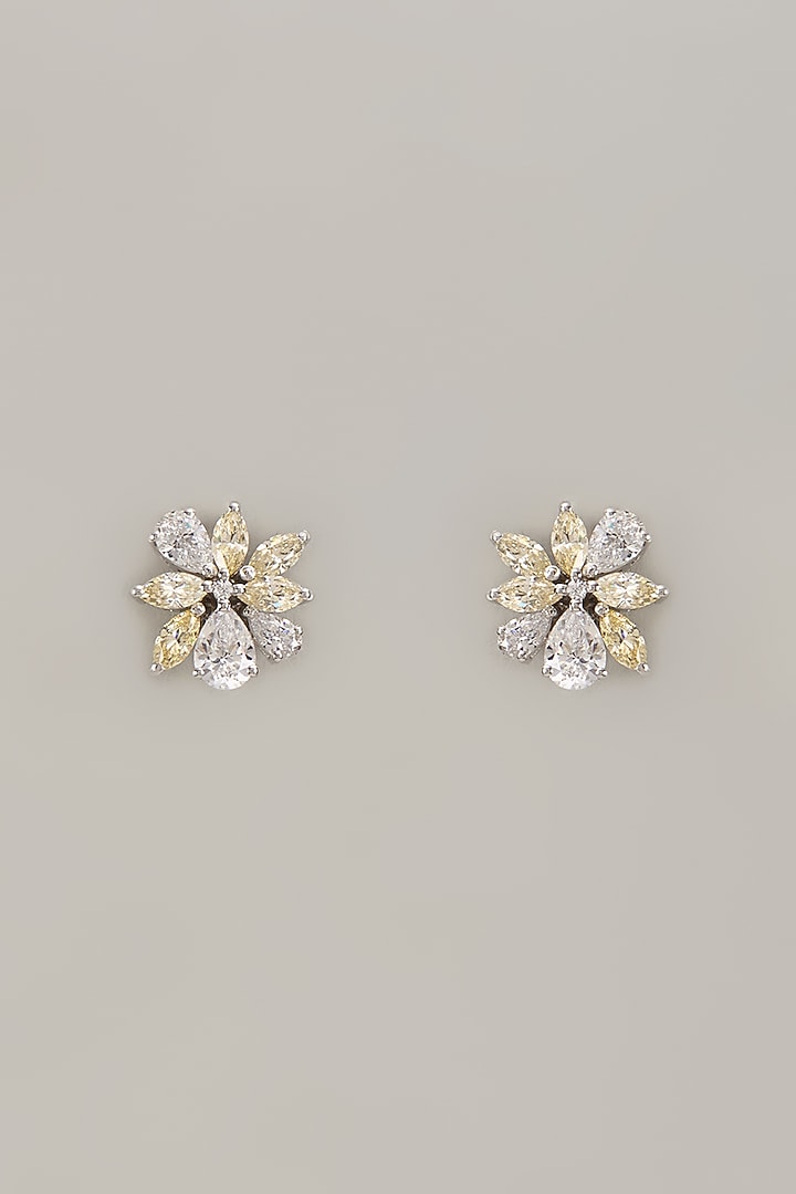 White Finish Zircon Stud Earrings In Sterling Silver by Diosa Paris Jewellery at Pernia's Pop Up Shop