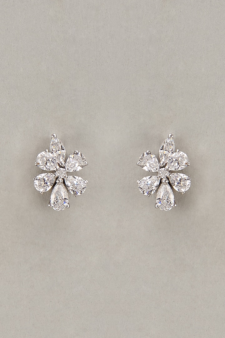 White Finish Swarovski Zirconia Stud Earrings In Sterling Silver by Diosa Paris Jewellery at Pernia's Pop Up Shop
