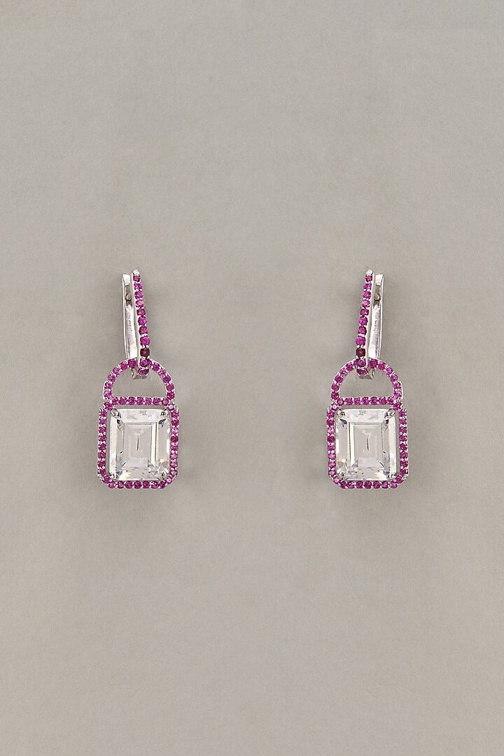 White Finish Octagon Cut Swarovski Zirconia Dangler Earrings In Sterling Silver by Diosa Paris Jewellery at Pernia's Pop Up Shop