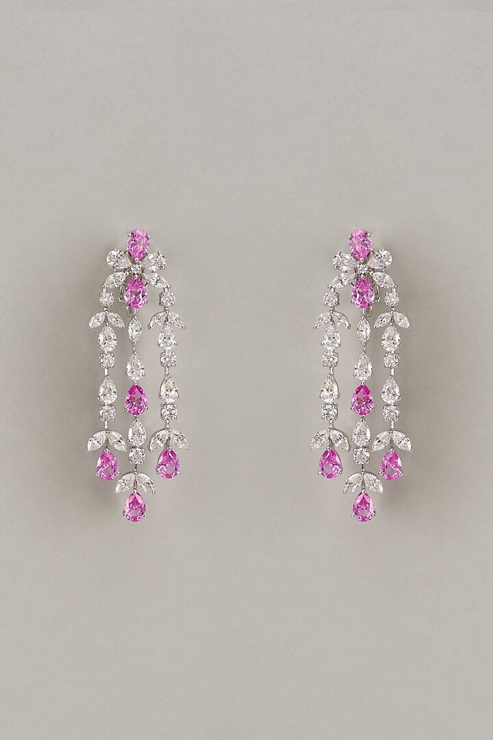 White Finish Pink & White Swarovski Zirconia Dangler Earrings In Sterling Silver by Diosa Paris Jewellery at Pernia's Pop Up Shop