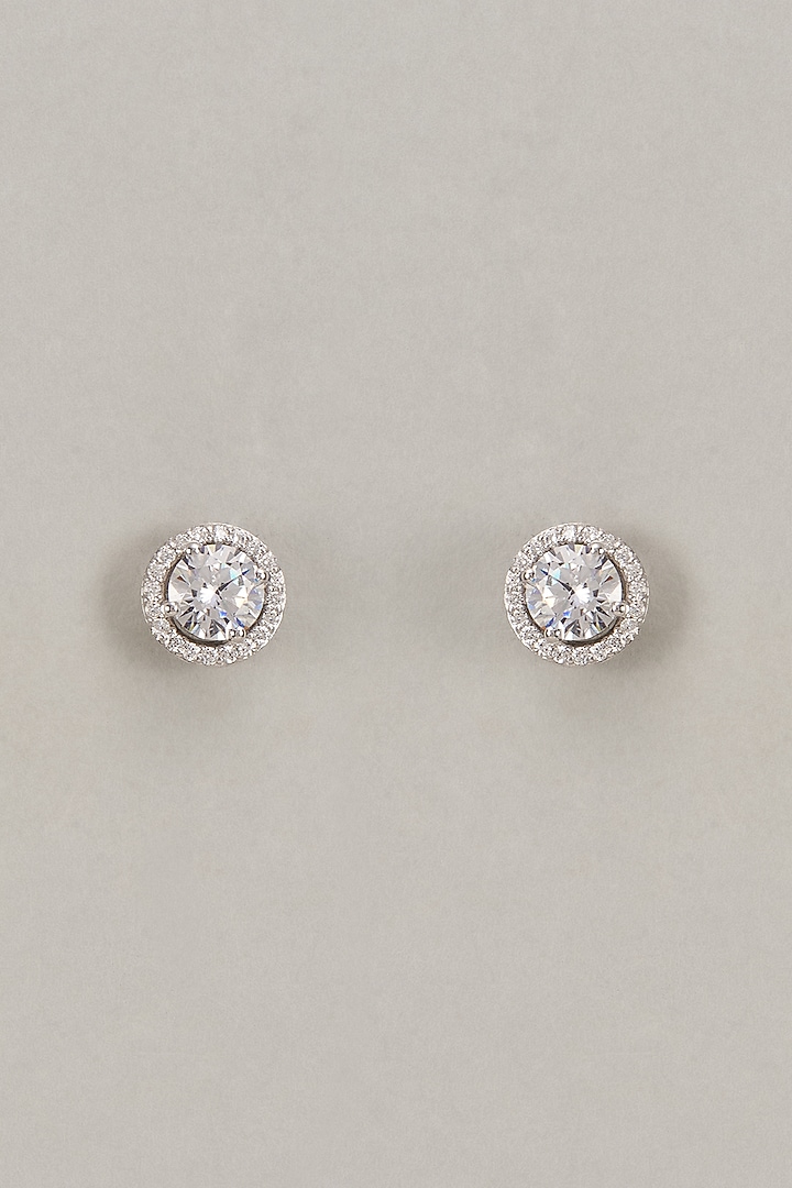 White Finish Oval Cut Swarovski Zirconia Stud Earrings In Sterling Silver by Diosa Paris Jewellery at Pernia's Pop Up Shop