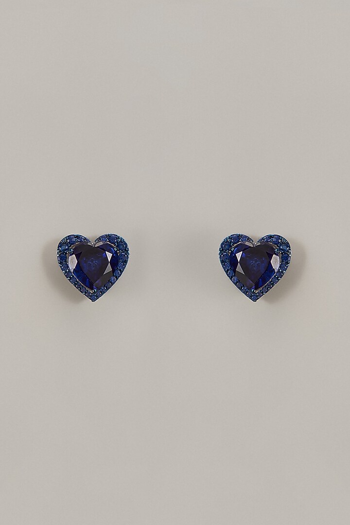 White Finish Synthetic Sapphire Stone Heart Shaped Stud Earrings In Sterling Silver by Diosa Paris Jewellery at Pernia's Pop Up Shop