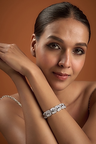 White Finish Swarovski Zirconia Bracelet In Sterling Silver by Diosa Paris Jewellery
