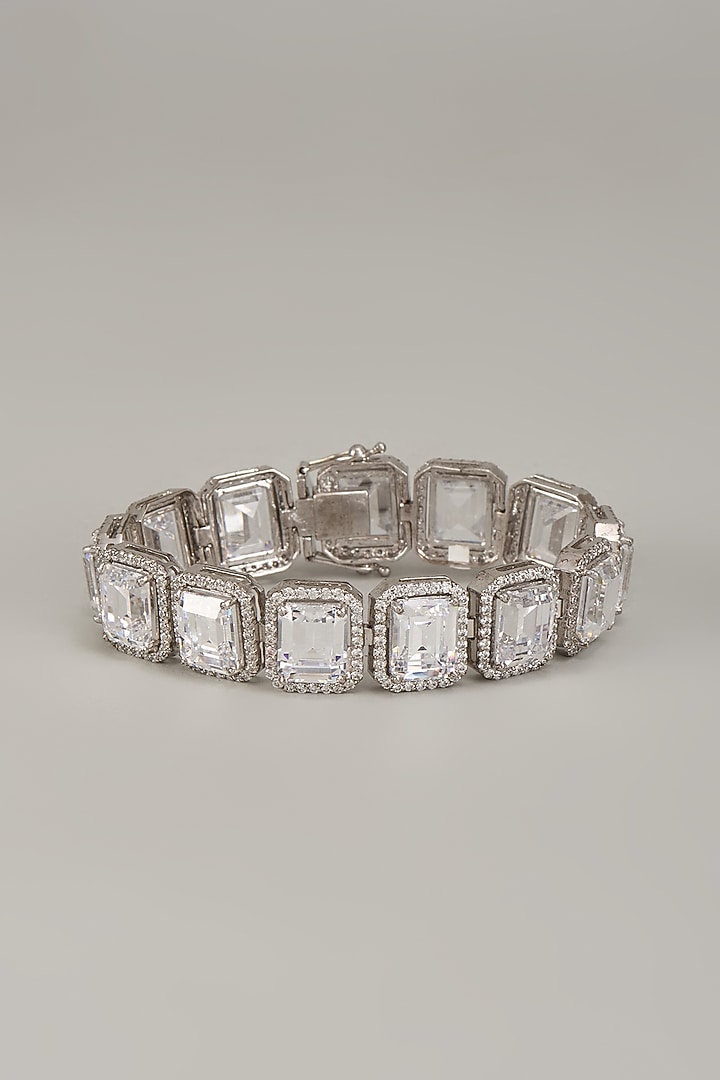 White Finish Swarovski Zirconia Bracelet In Sterling Silver by Diosa Paris Jewellery at Pernia's Pop Up Shop