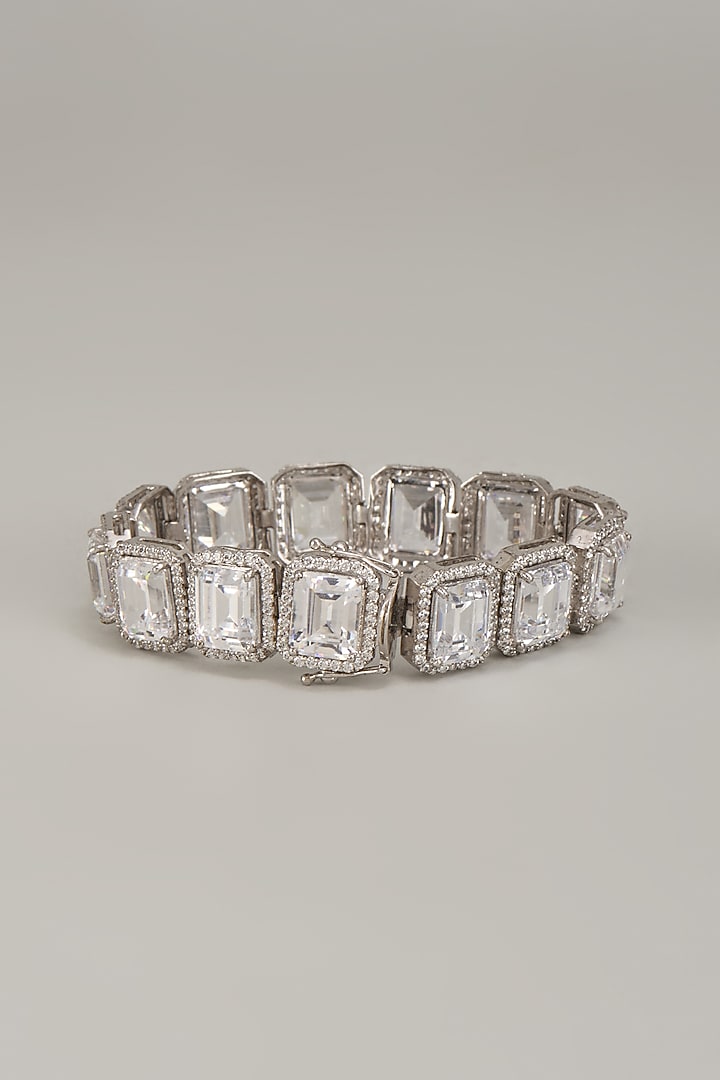 White Finish Swarovski Zirconia Bracelet In Sterling Silver by Diosa Paris Jewellery at Pernia's Pop Up Shop