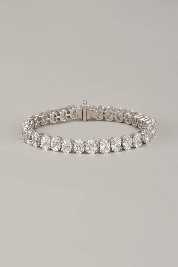 White Finish Swarovski Zirconia Bracelet In Sterling Silver by Diosa Paris Jewellery at Pernia's Pop Up Shop