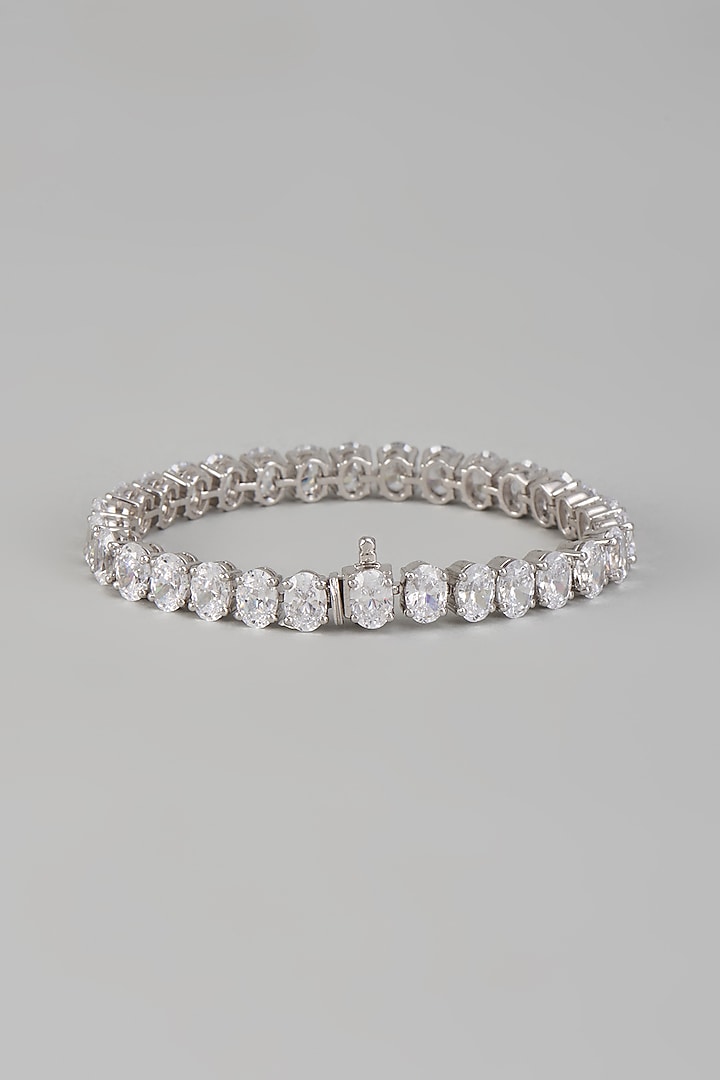 White Finish Swarovski Zirconia Bracelet In Sterling Silver by Diosa Paris Jewellery at Pernia's Pop Up Shop