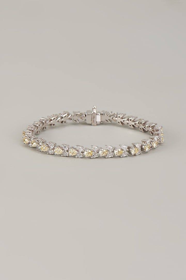 White Finish White & Yellow Swarovski Zirconia Cuff Bracelet In Sterling Silver by Diosa Paris Jewellery at Pernia's Pop Up Shop