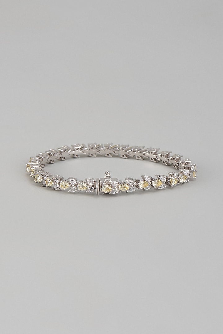 White Finish White & Yellow Swarovski Zirconia Cuff Bracelet In Sterling Silver by Diosa Paris Jewellery at Pernia's Pop Up Shop