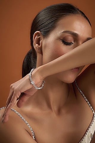 White Finish Swarovski Zirconia Tennis Bracelet In Sterling Silver by Diosa Paris Jewellery