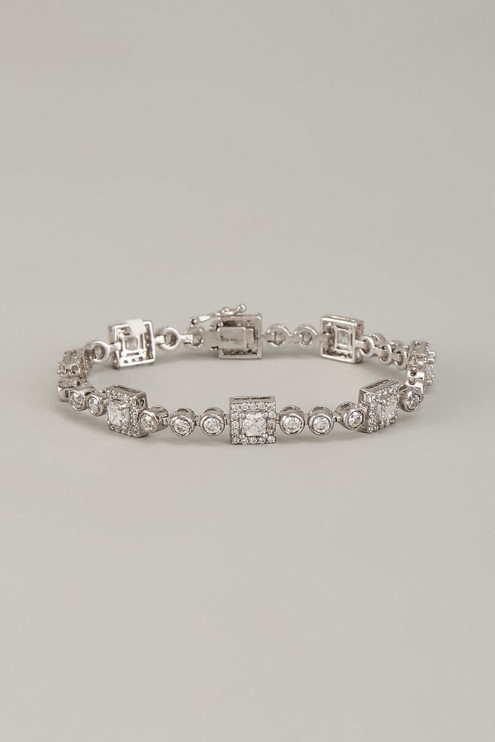 White Finish Swarovski Zirconia Tennis Bracelet In Sterling Silver by Diosa Paris Jewellery at Pernia's Pop Up Shop
