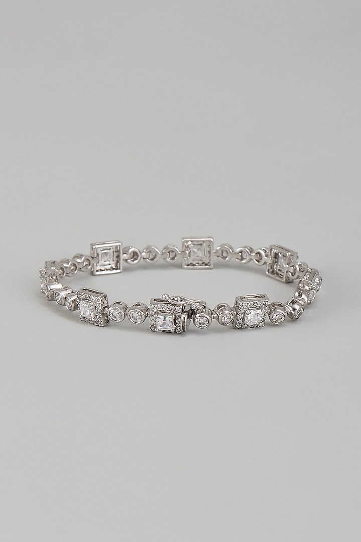White Finish Swarovski Zirconia Tennis Bracelet In Sterling Silver by Diosa Paris Jewellery at Pernia's Pop Up Shop