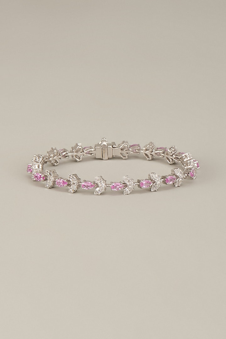 White Finish Swarovski Zirconia Cuff Bracelet In Sterling Silver by Diosa Paris Jewellery at Pernia's Pop Up Shop