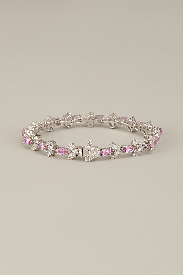 White Finish Swarovski Zirconia Cuff Bracelet In Sterling Silver by Diosa Paris Jewellery at Pernia's Pop Up Shop