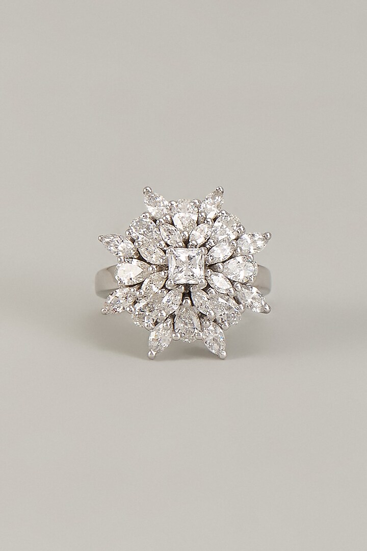 White Finish Baguette Swarovski Zirconia Ring In Sterling Silver by Diosa Paris Jewellery at Pernia's Pop Up Shop