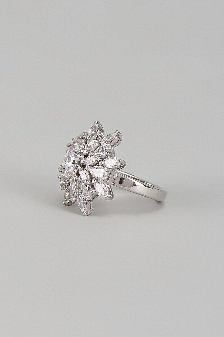 White Finish Baguette Swarovski Zirconia Ring In Sterling Silver by Diosa Paris Jewellery at Pernia's Pop Up Shop