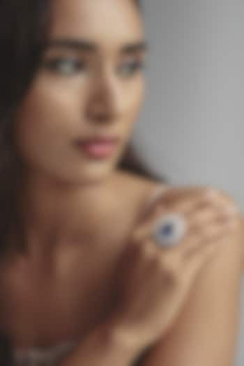 White Finish Swarovski Zirconia & Sapphire Stone Ring In Sterling Silver by Diosa Paris Jewellery at Pernia's Pop Up Shop