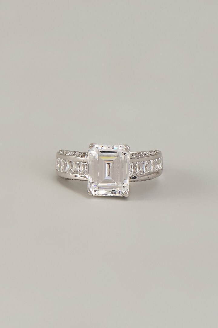 White Finish Swarovski Zirconia Ring In Sterling Silver by Diosa Paris Jewellery at Pernia's Pop Up Shop