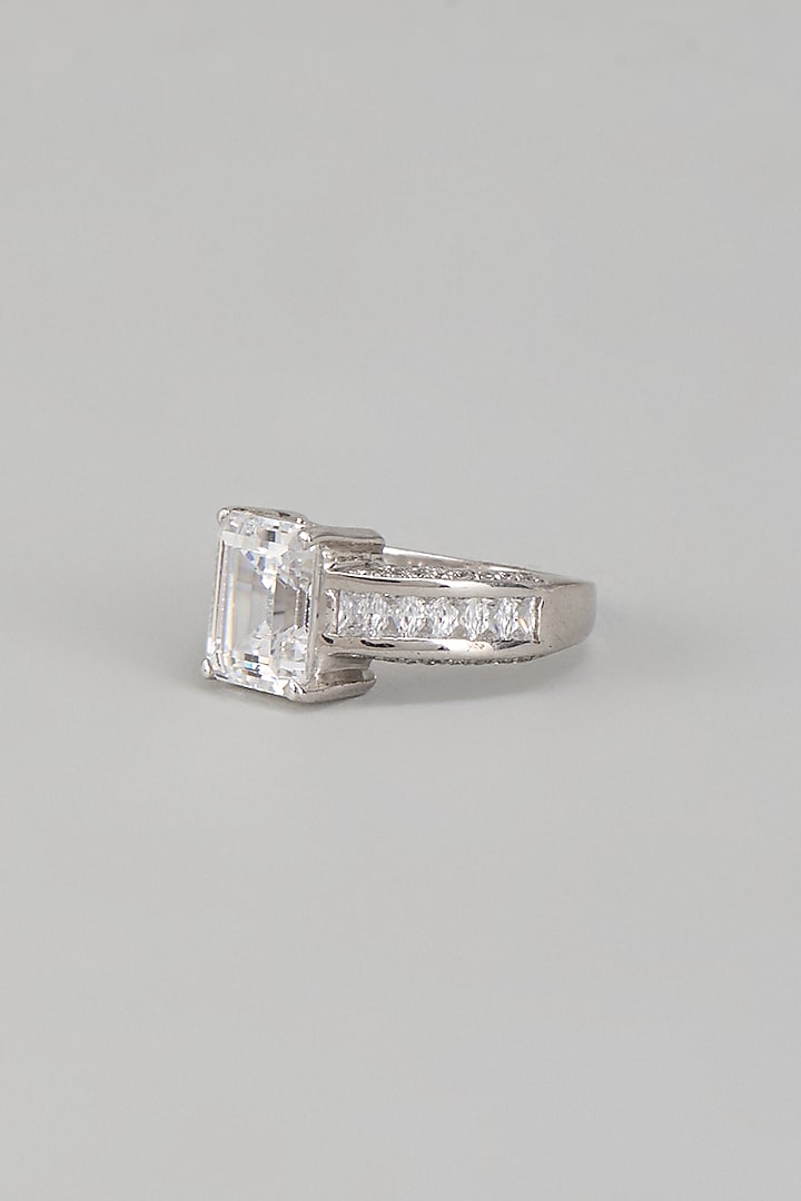White Finish Swarovski Zirconia Ring In Sterling Silver by Diosa Paris Jewellery at Pernia's Pop Up Shop