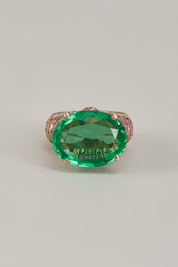 White Finish Swarovski Zirconia & Emerald Ring In Sterling Silver by Diosa Paris Jewellery at Pernia's Pop Up Shop