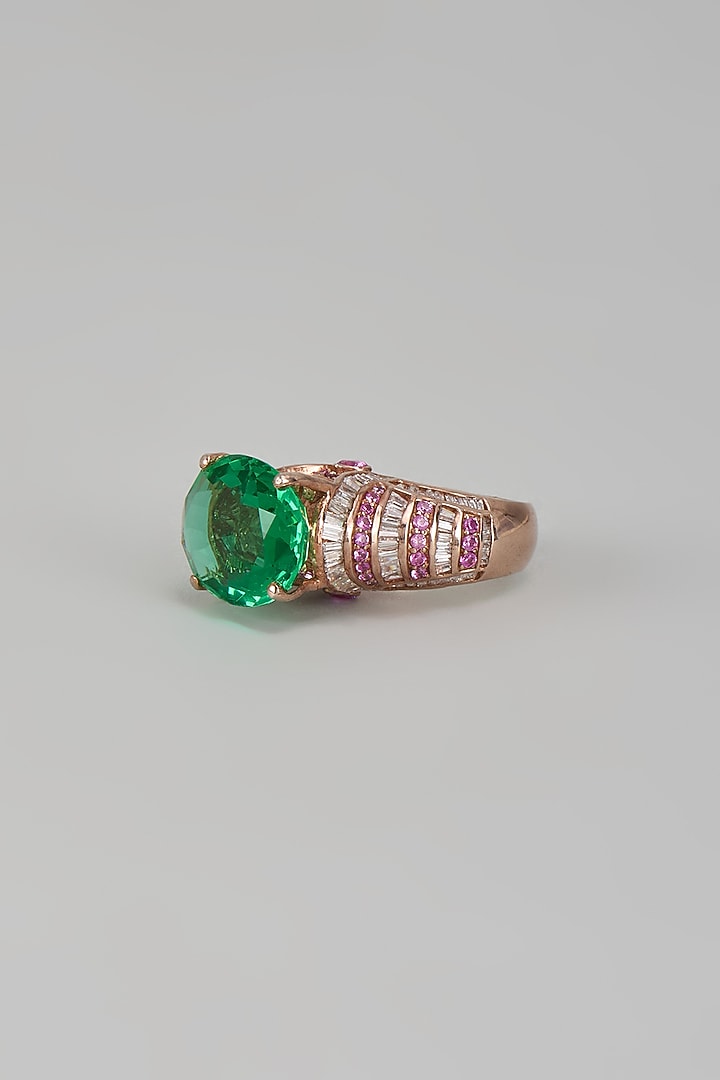 White Finish Swarovski Zirconia & Emerald Ring In Sterling Silver by Diosa Paris Jewellery at Pernia's Pop Up Shop