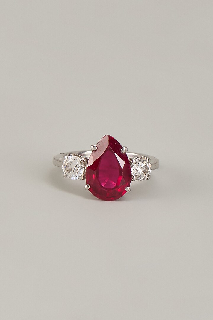 White Finish Ruby & Swarovski Zirconia Ring In Sterling Silver by Diosa Paris Jewellery at Pernia's Pop Up Shop
