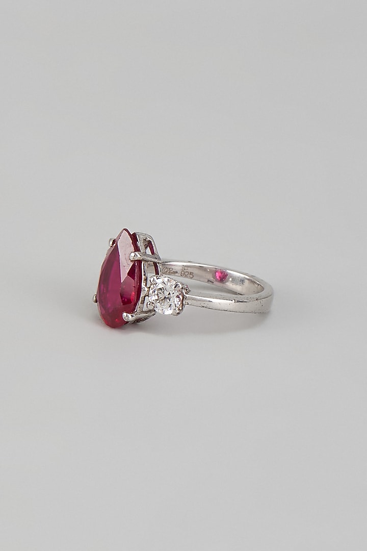 White Finish Ruby & Swarovski Zirconia Ring In Sterling Silver by Diosa Paris Jewellery at Pernia's Pop Up Shop