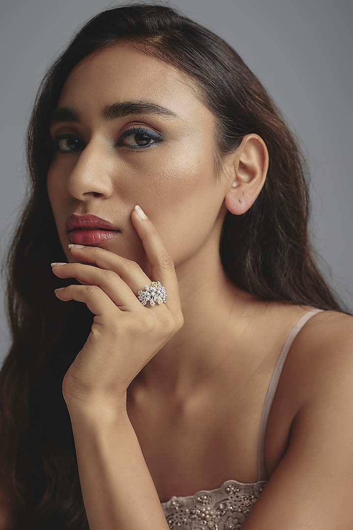 White Finish Swarovski Zirconia Ring In Sterling Silver by Diosa Paris Jewellery at Pernia's Pop Up Shop