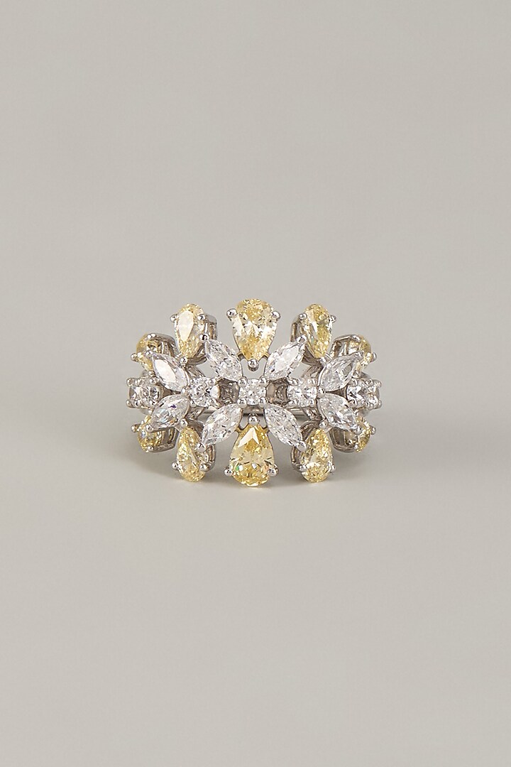White Finish Swarovski Zirconia Ring In Sterling Silver by Diosa Paris Jewellery at Pernia's Pop Up Shop
