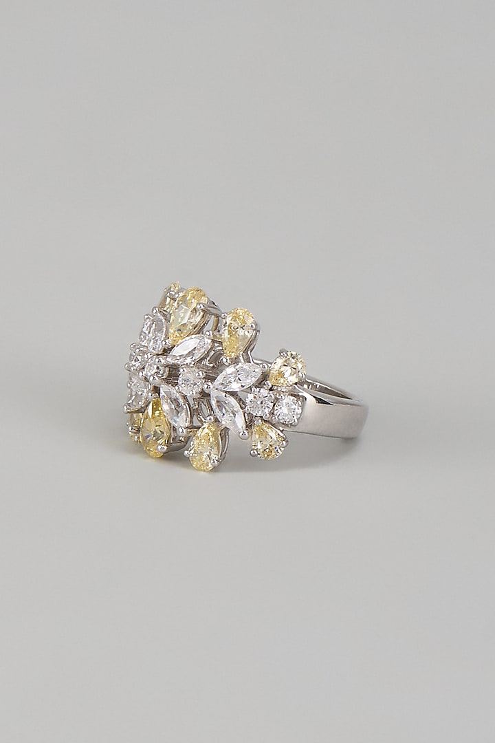 White Finish Swarovski Zirconia Ring In Sterling Silver by Diosa Paris Jewellery at Pernia's Pop Up Shop