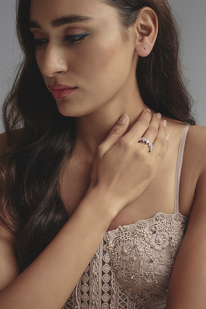 White Finish Swarovski Zirconia Ring In Sterling Silver by Diosa Paris Jewellery at Pernia's Pop Up Shop
