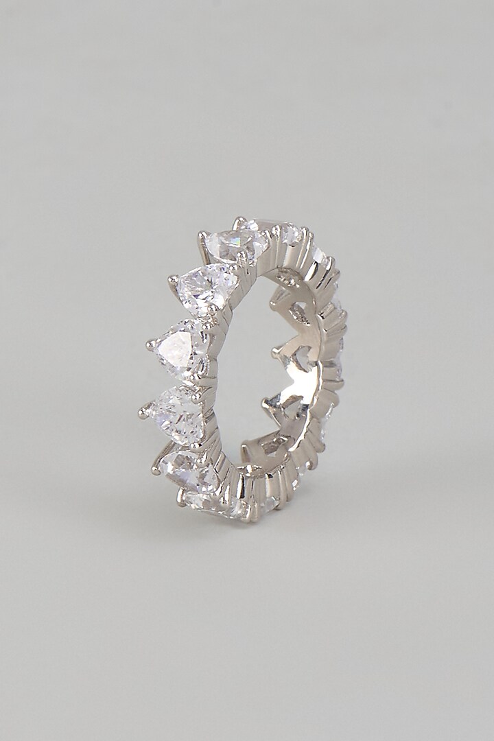 White Finish Swarovski Zirconia Ring In Sterling Silver by Diosa Paris Jewellery at Pernia's Pop Up Shop