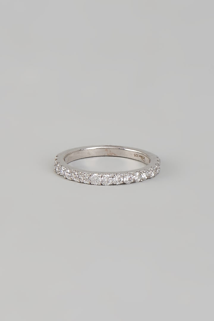 White Finish Swarovski Zirconia Twin Band Ring In Sterling Silver (Set Of 2) by Diosa Paris Jewellery at Pernia's Pop Up Shop