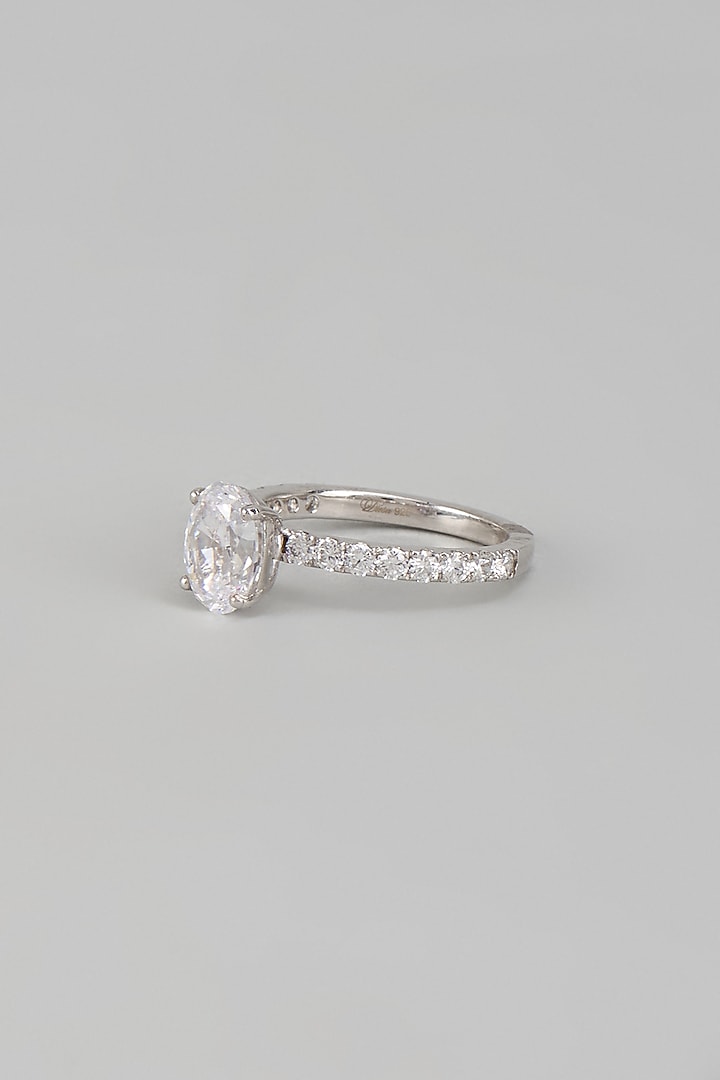 White Finish Swarovski Zirconia Twin Band Ring In Sterling Silver (Set Of 2) by Diosa Paris Jewellery at Pernia's Pop Up Shop