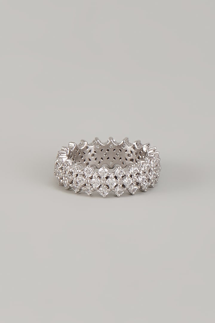 White Finish Swarovski Zirconia Ring In Sterling Silver by Diosa Paris Jewellery at Pernia's Pop Up Shop
