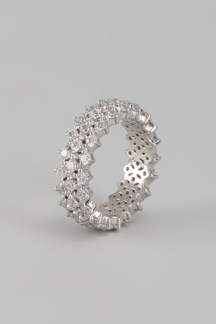 White Finish Swarovski Zirconia Ring In Sterling Silver by Diosa Paris Jewellery at Pernia's Pop Up Shop