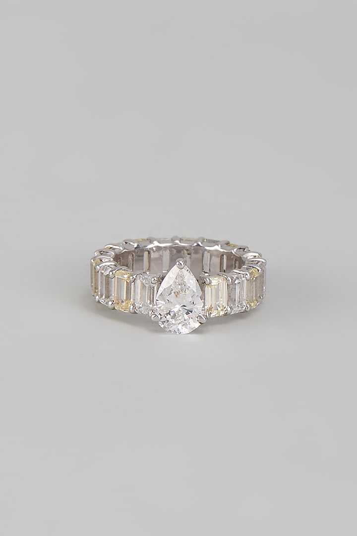 White Finish Swarovski Zirconia Ring In Sterling Silver by Diosa Paris Jewellery at Pernia's Pop Up Shop