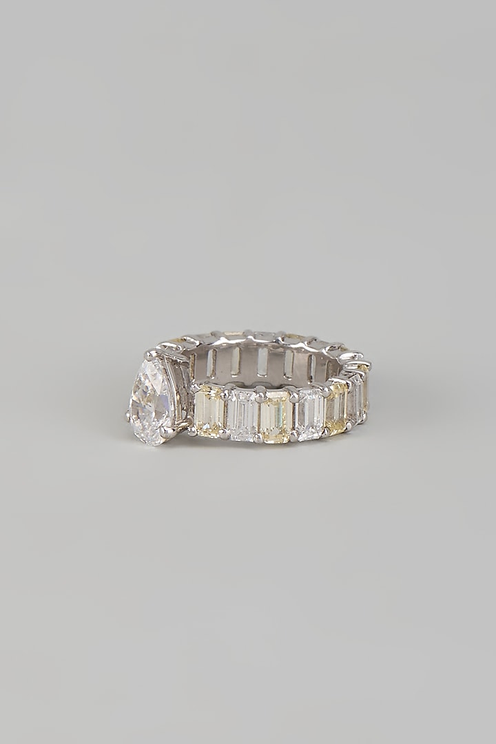 White Finish Swarovski Zirconia Ring In Sterling Silver by Diosa Paris Jewellery at Pernia's Pop Up Shop
