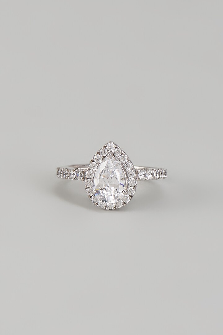 White Finish Swarovski Zirconia Ring In Sterling Silver by Diosa Paris Jewellery at Pernia's Pop Up Shop