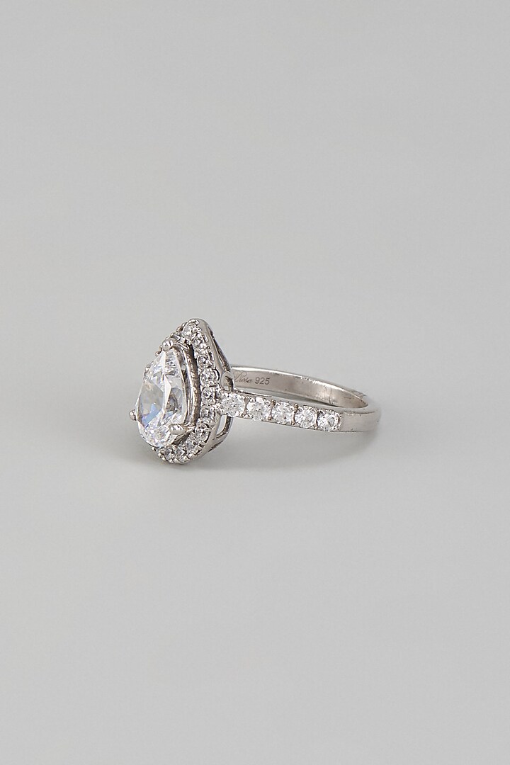 White Finish Swarovski Zirconia Ring In Sterling Silver by Diosa Paris Jewellery at Pernia's Pop Up Shop