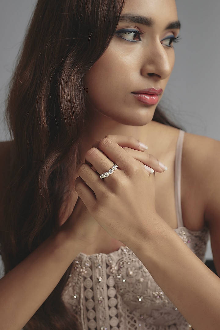 White Finish Swarovski Zirconia Ring In Sterling Silver by Diosa Paris Jewellery at Pernia's Pop Up Shop