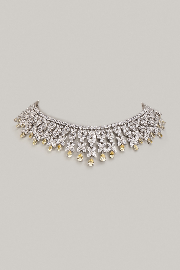 White Finish Yellow Stone & Swarovski Zirconia Necklace In Sterling Silver by Diosa Paris Jewellery at Pernia's Pop Up Shop