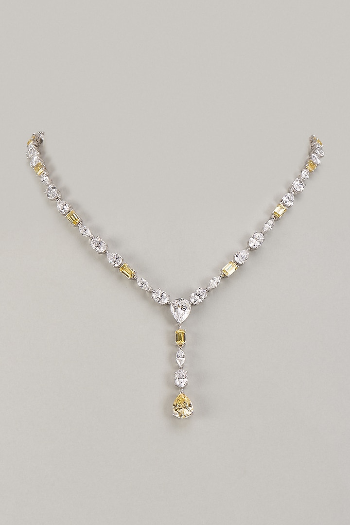 White Finish Yellow & White Swarovski Zirconia Necklace In Sterling Silver by Diosa Paris Jewellery at Pernia's Pop Up Shop