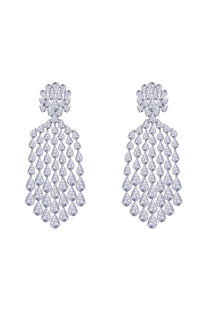 White Finish Swarovski Zirconia Dangler Earrings by Diosa Paris Jewellery at Pernia's Pop Up Shop