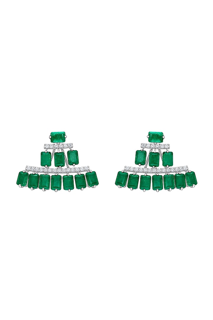 White Finish Emerald Stone & White Swarovski Zirconia Earrings In Sterling Silver by Diosa Paris Jewellery at Pernia's Pop Up Shop