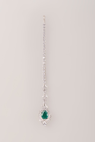 White Finish Zircon Maangtikka In Sterling Silver by Diosa Paris Jewellery